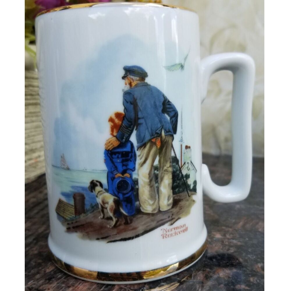 Norman Rockwell Porcelain Long John Silver Tankard Mug Set of 4